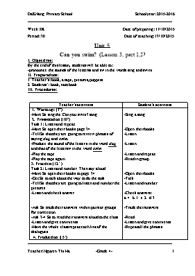 Giáo án Tiếng Anh Lớp 4 - Tiết 30+31 - Năm học 2015-2016